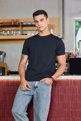 Men's Black Casual Slim Fit Solid Half Sleeves Tshirt