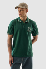 Men's Green Casual Slim Fit Printed Half Sleeves Polo Tshirt