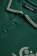 Men's Green Casual Slim Fit Printed Half Sleeves Polo Tshirt