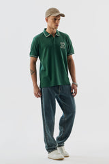 Men's Green Casual Slim Fit Printed Half Sleeves Polo Tshirt
