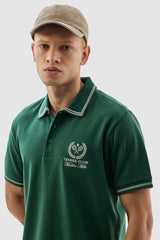 Men's Green Casual Slim Fit Printed Half Sleeves Polo Tshirt