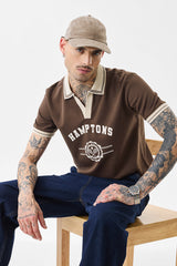 Men's Brown Casual Slim Fit Printed Half Sleeves Polo Tshirt
