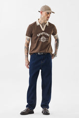 Men's Brown Casual Slim Fit Printed Half Sleeves Polo Tshirt