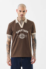 Men's Brown Casual Slim Fit Printed Half Sleeves Polo Tshirt