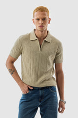 Men's Beige Casual Slim Fit Printed Half Sleeves Polo Tshirt