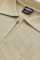 Men's Beige Casual Slim Fit Printed Half Sleeves Polo Tshirt