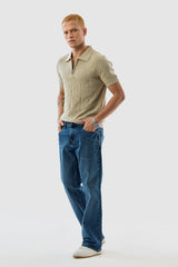 Men's Beige Casual Slim Fit Printed Half Sleeves Polo Tshirt