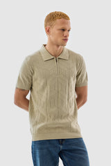 Men's Beige Casual Slim Fit Printed Half Sleeves Polo Tshirt