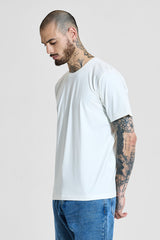 Men's White Casual Solid Slim Fit 4-Way Stretch Half Sleeves T-shirt