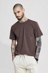 Men's Brown Casual Solid Slim Fit 4-Way Stretch Half Sleeves T-Shirt
