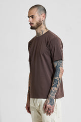 Men's Brown Casual Solid Slim Fit 4-Way Stretch Half Sleeves T-Shirt