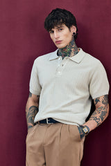 Men's Beige Casual Relaxed Fit Polo Tshirt
