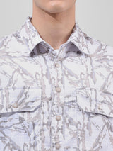 Men's White Casual Printed Full Sleeves Shirt