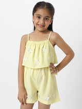 Girls Yellow Casual Sleeveless Jumpsuit