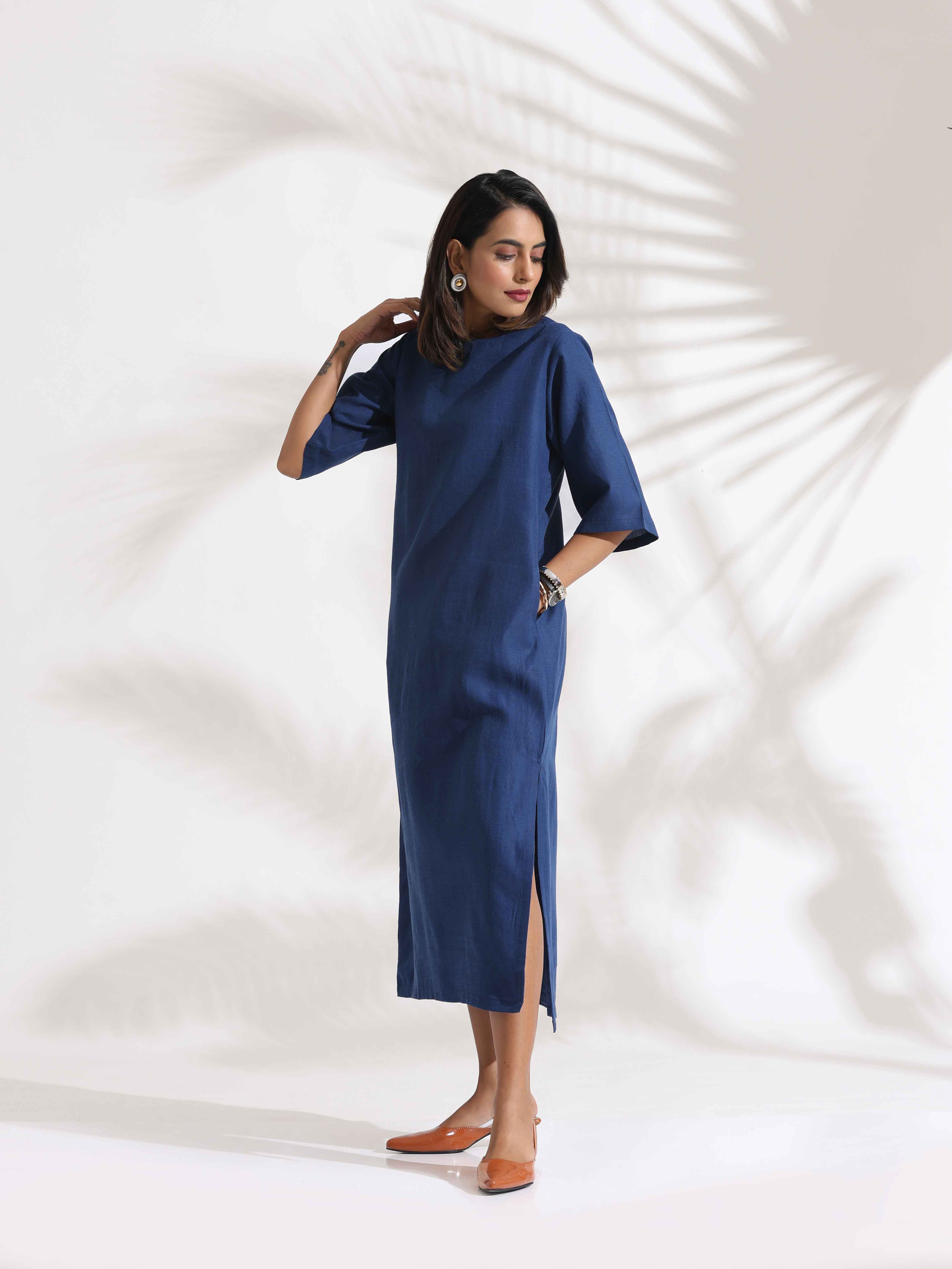 Women's Blue Slub Dress