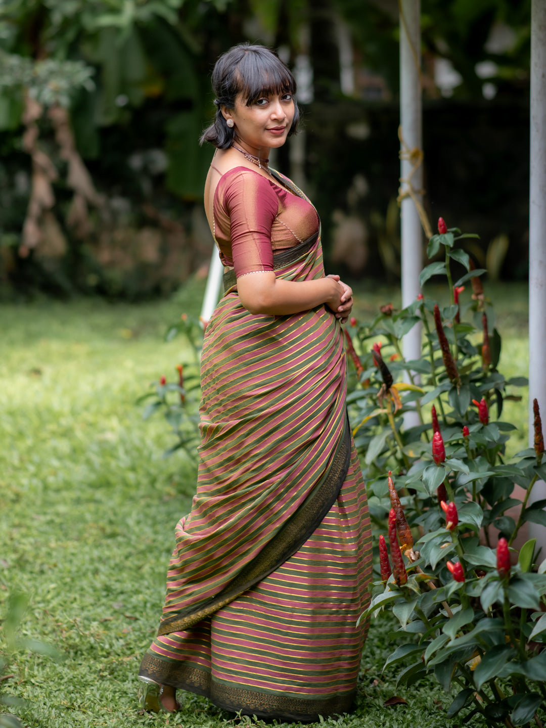 Women's Brown and Green Casual Cotton Saree