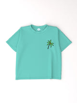 Boys Teal Puff-Printed Oversized Tshirt