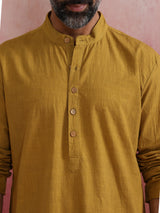 Men's Yellow Festive Solid Regular Fit Full Sleeves Kurta