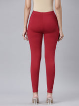 Women's Solid Dark Red Mid Rise Premium Legging