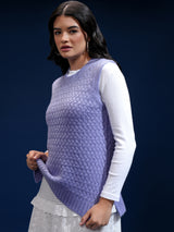 Women's Purple Casual Striped Sleeveless Sweater