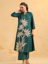 Women's Teal Bloom Statement Floral Kurta Set