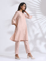 Women's Pink Slub Kurta Co-ord Set