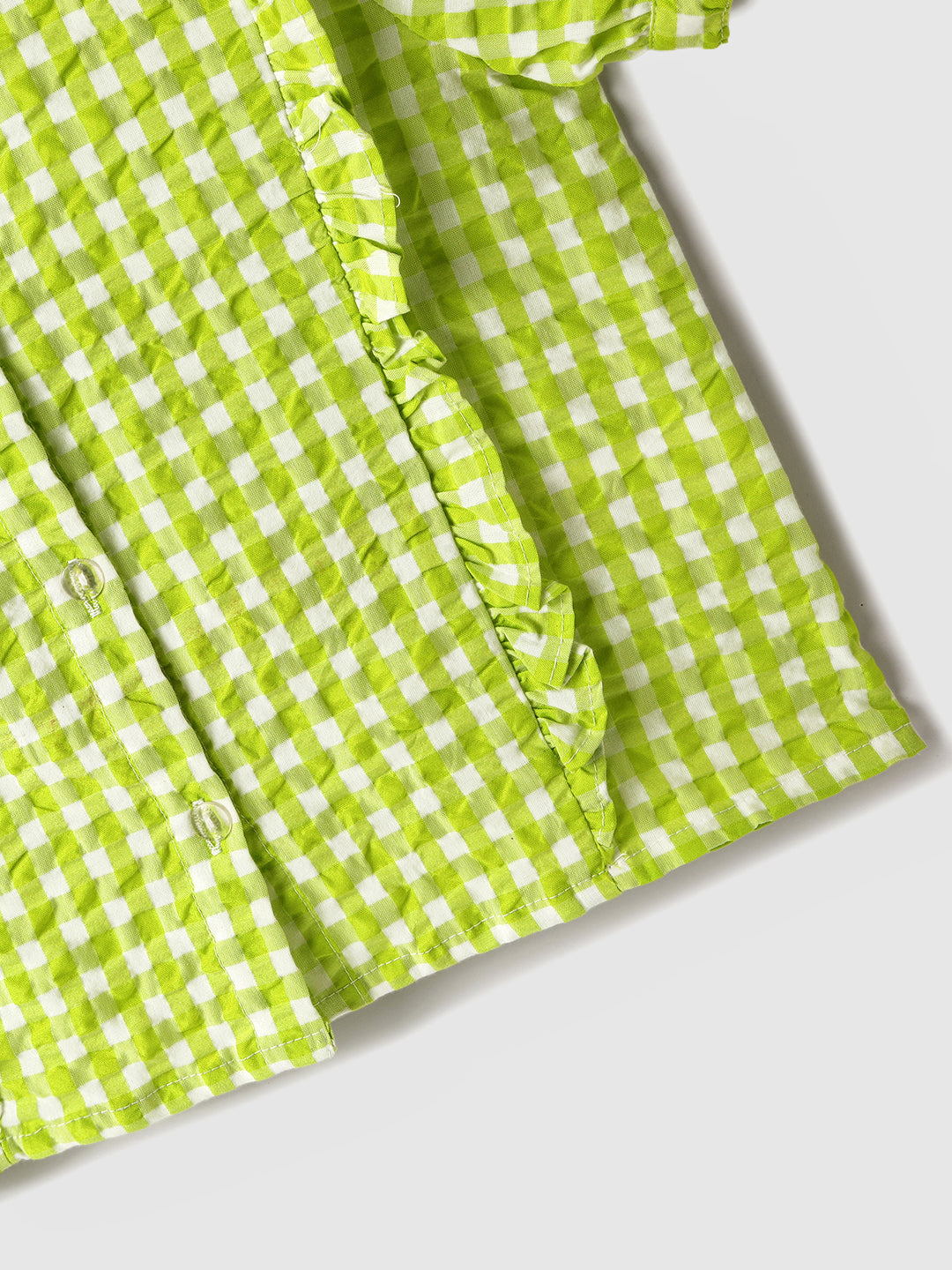 Girls Green Gingham Checkered Top