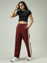 Women's Brown Casual Wide Leg Solid Trackpant