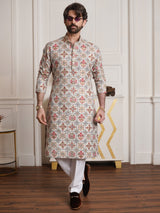 Men's White Full Sleeves Straight Cotton Kurta