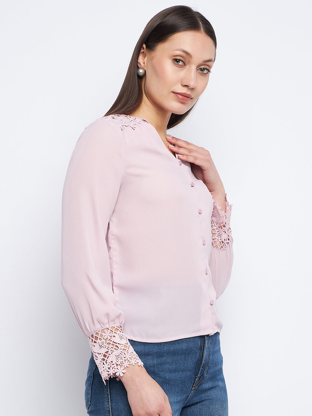 Women's Pink Casual Regular Fit Solid Full Sleeves Shirt