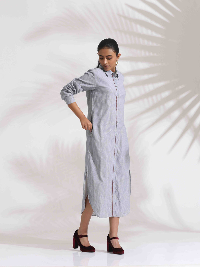 Women's Grey Casual Striped Dress