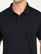 Mens Navy Casual Regular Fit Solid Half Sleeves Polo Tshirt