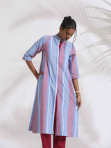 Women's Blue Casual Striped Kurta Set