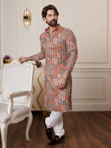 Men's Multicolor Full Sleeves Straight Embroidered Kurta