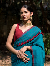 Women's Blue Cotton Acrylic Saree