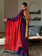 Women's Purple Cotton Blend Saree