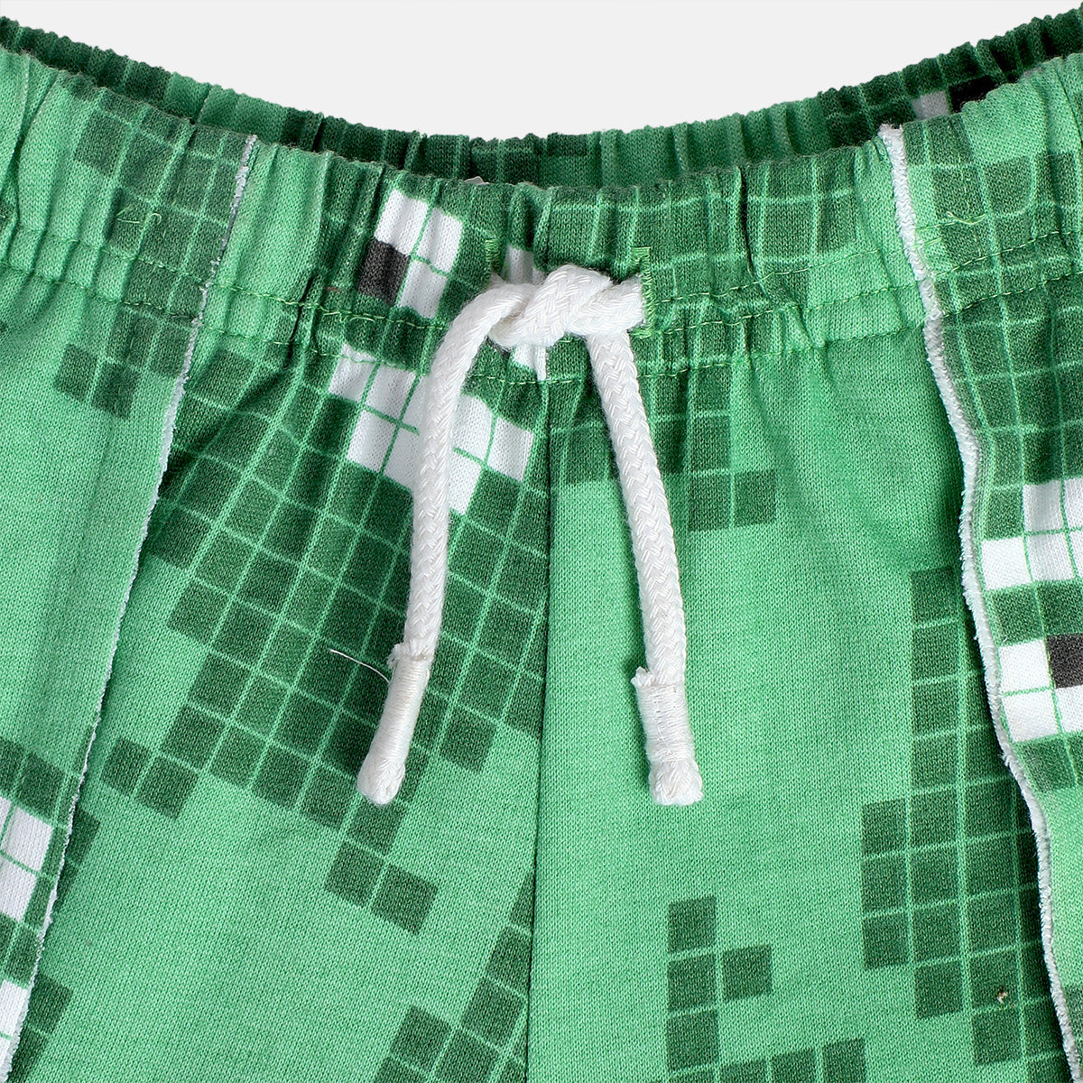 Boys Green Casual Regular Fit Checked Shorts