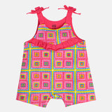Girls Pink Casual Regular Fit Printed Sleeveless Dress