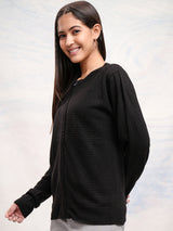 Women's Black Casual Solid Full Sleeves Cardigan