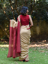 Women's Beige Cotton Blend Saree