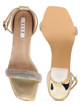 Women's Gold Dazzling Sculpted Ankle Strap Heel Sandals