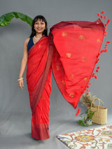 Women's Red Pure Cotton Saree