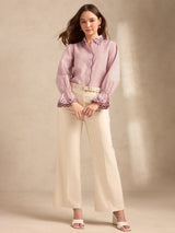 Women's Pink Casual Self-Design Full Sleeves Shirt