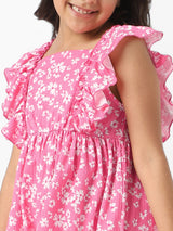 Girls Pink Casual Printed Frock