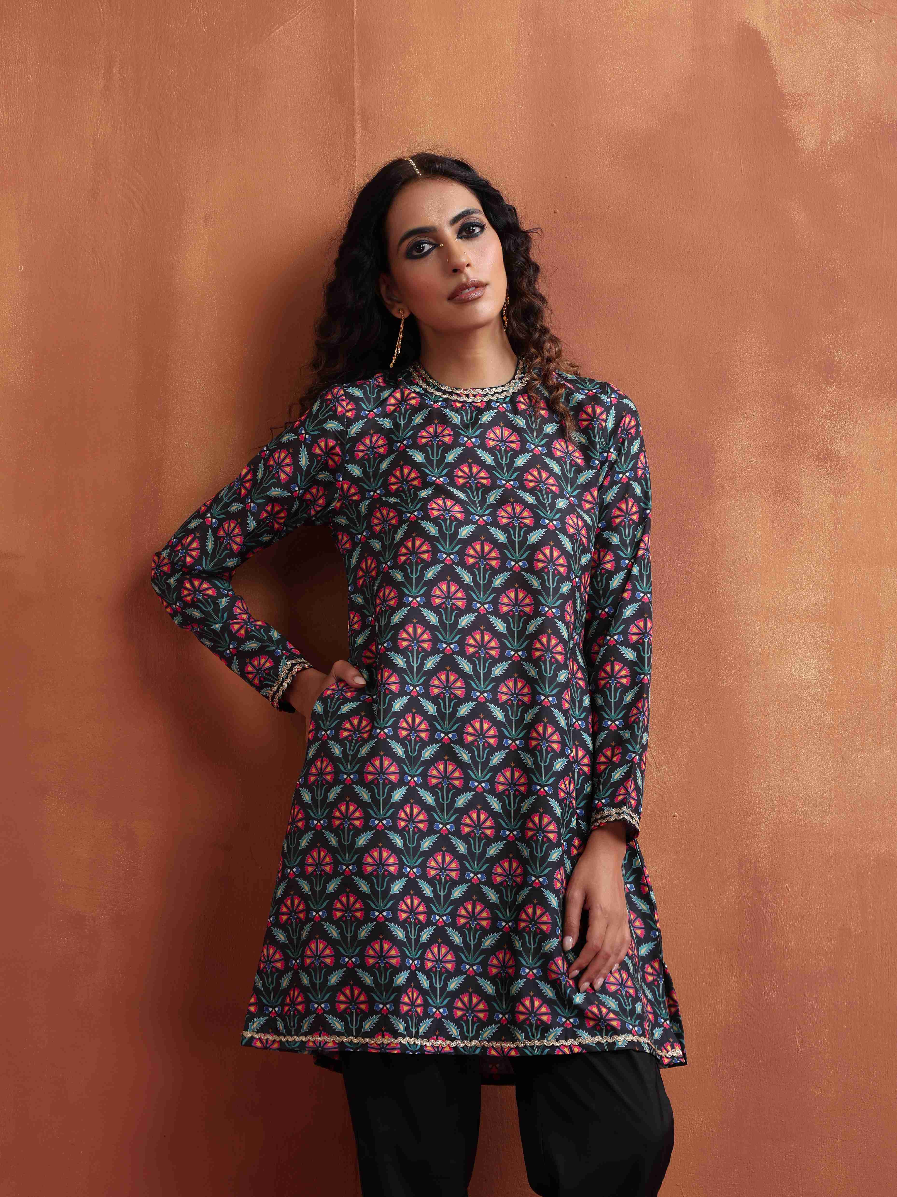 Women's Black Casual Printed Co-ords Set