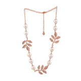 Women's Rose Gold Plated Leaf Designer Necklace Set with White Pearls