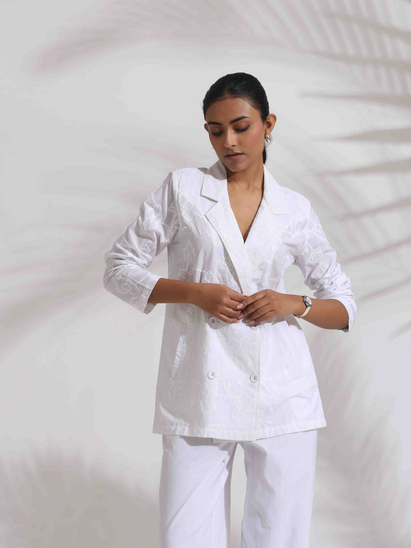 Women's White Casual Printed Co-ords Set