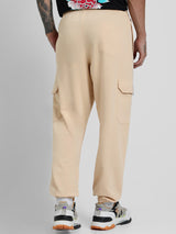 Men's Beige Casual Baggy Fit Solid Cargo
