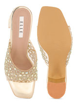 Women's Gold Glamorous Elegant Embellished Block Sandals