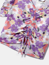 Girls Purple Printed Elastic Detail Top